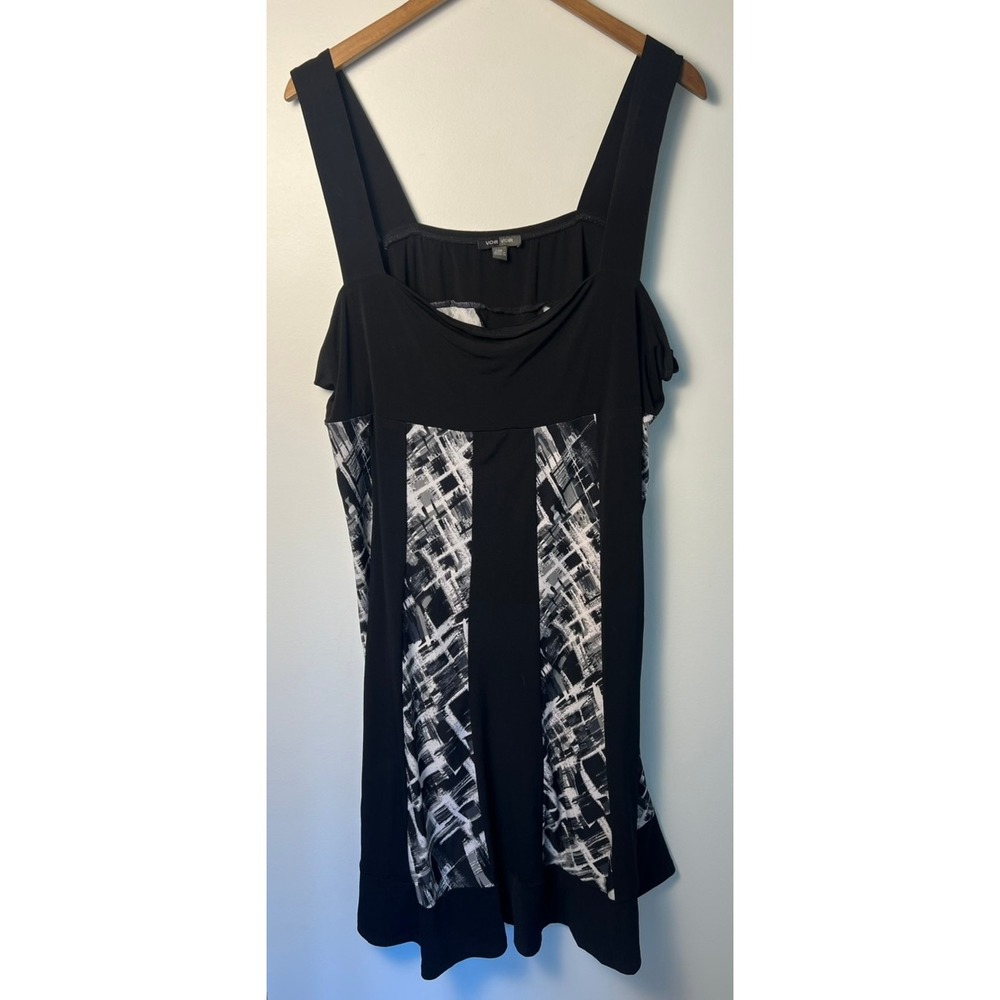 Voir Voir Dress 24W Black White Abstract Print Sleeveless Square Neck Casual